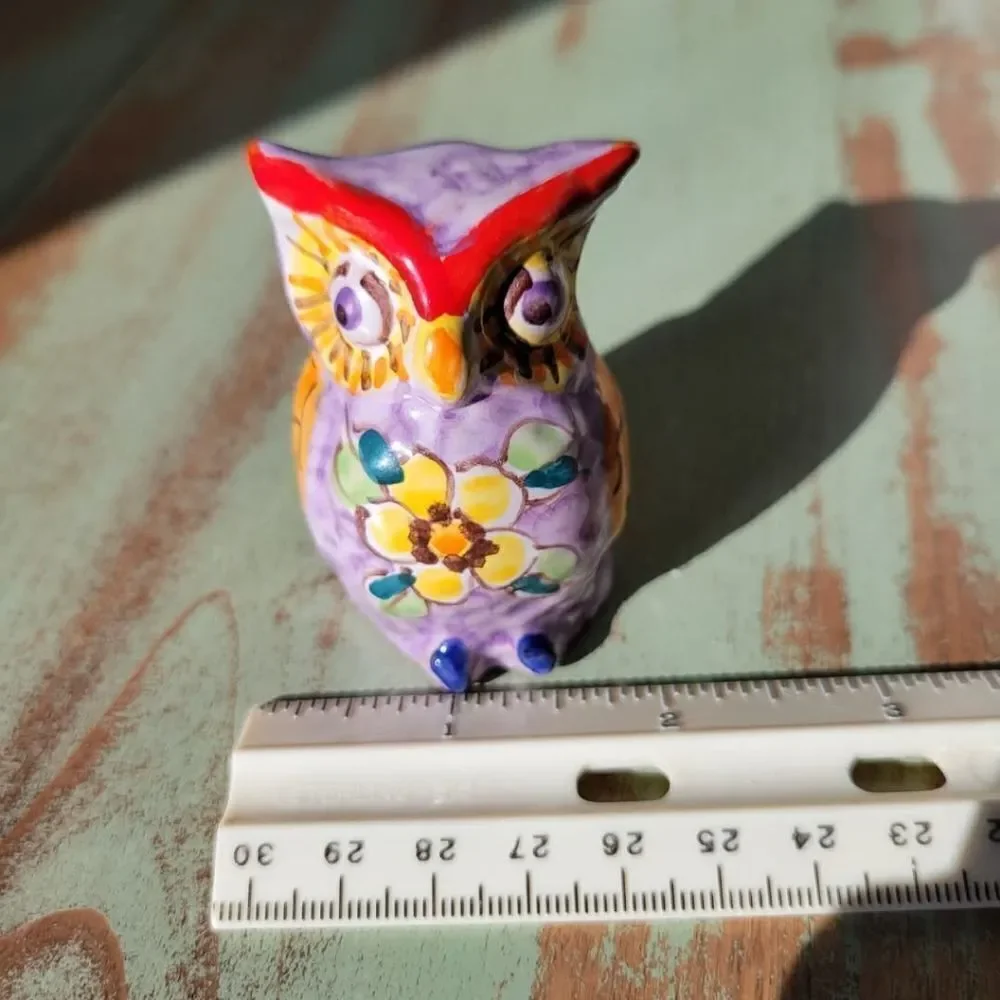 Italian Sorrento Handpainted Floral Folk Art Pottery Owl Figurine